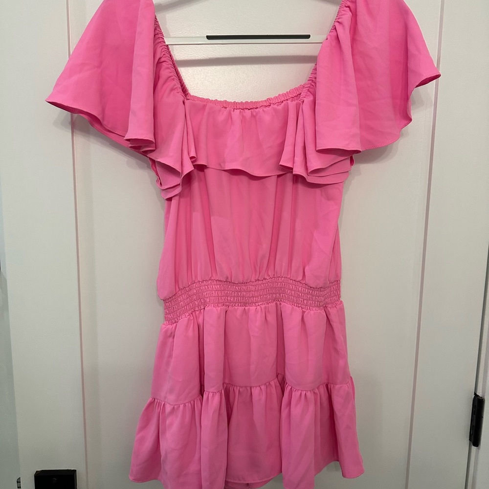 Pink Off-Shoulder Ruffle romper - Picture 2 of 3